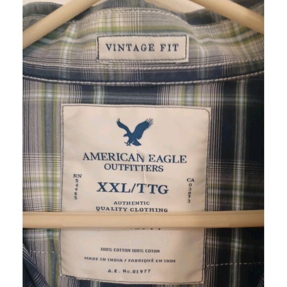 American Eagle Outfitters Shirt XXL Plaid Blue Longsleeve Pearl Snap Vintage Fit - Picture 4 of 9